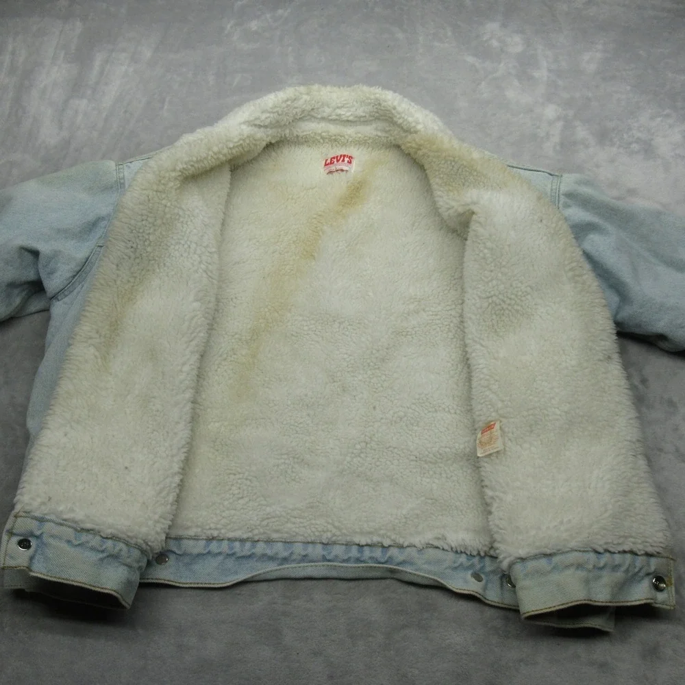 Levis Jacket Mens Large Light Wash Sherpa Lined Trucker USA VTG 80's FADE‎ Rare - Picture 3 of 15